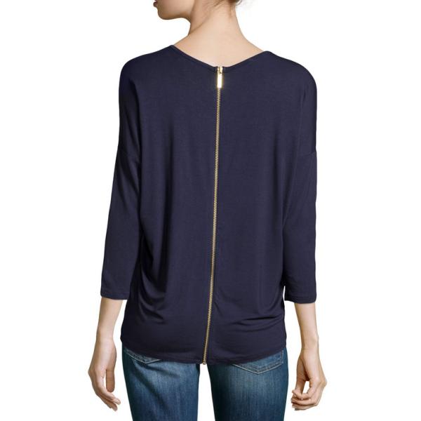 Zip-Back V-Neck Knit Top