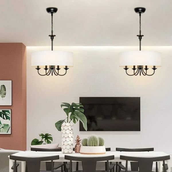 American Fabric Shade Chandelier Rustic Vintage Minimalist Fabric Pendant Lamp Retro Fabric Hanging Lighting (WH-VP-369)