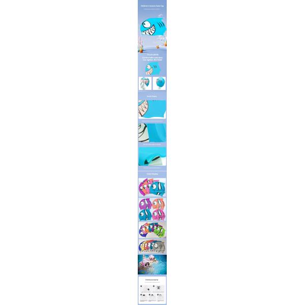 children's swimming caps Stylish Silicone Swim Cap: Cute Cartoon Fish/Shark Design, Comfortable Fit & Waterproof Protection