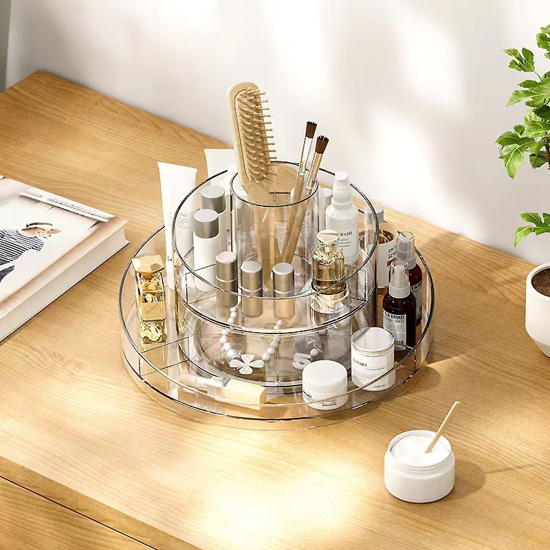 Cosmetic Storage Box Transparent Desktop Rotatable Makeup Brush Storage Tube Home Dressing Table Skin Care Products Storage Rack