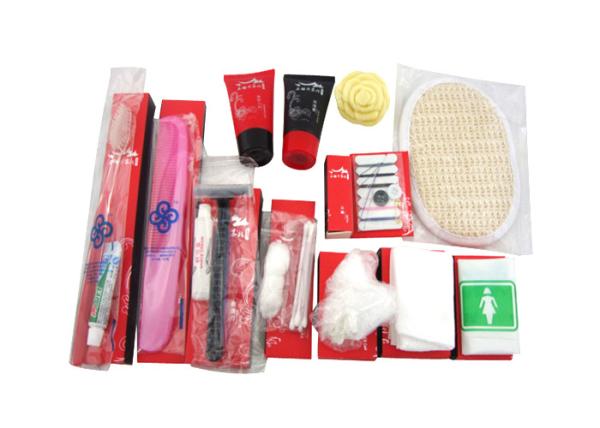 Disposable Hotel Amenities Set , Hotel Room Amenities Red Black Color 14 Items