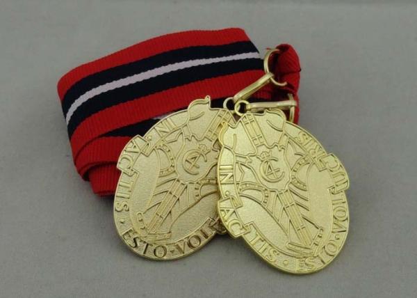 Red White Black Long Ribbon Medals Iron Die Stamping Gold Plating 2.0mm Thickness