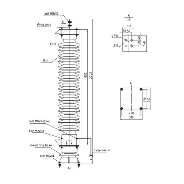 IEC60099-4: 2014 стандартный Arrester грозового перенапряжения MOA 110kV 132kV 145kV