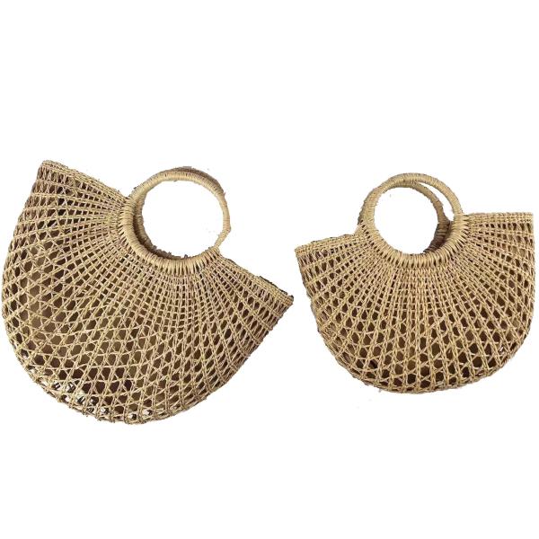 Natural Hemp Crochet Beach Tote Bag , woven rattan handbag With Cloth Inner