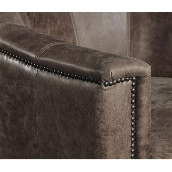 Home Grey Leather Leisure Armchair With Handwork Brasss Nail Heads Decor