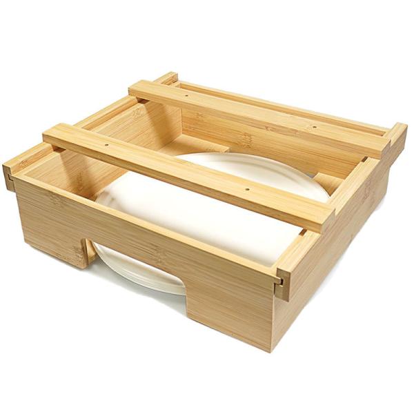Adjustable Bamboo Kitchen Shelf Organiser Single Tier Under Cabinet Paper Plate Dispenser
