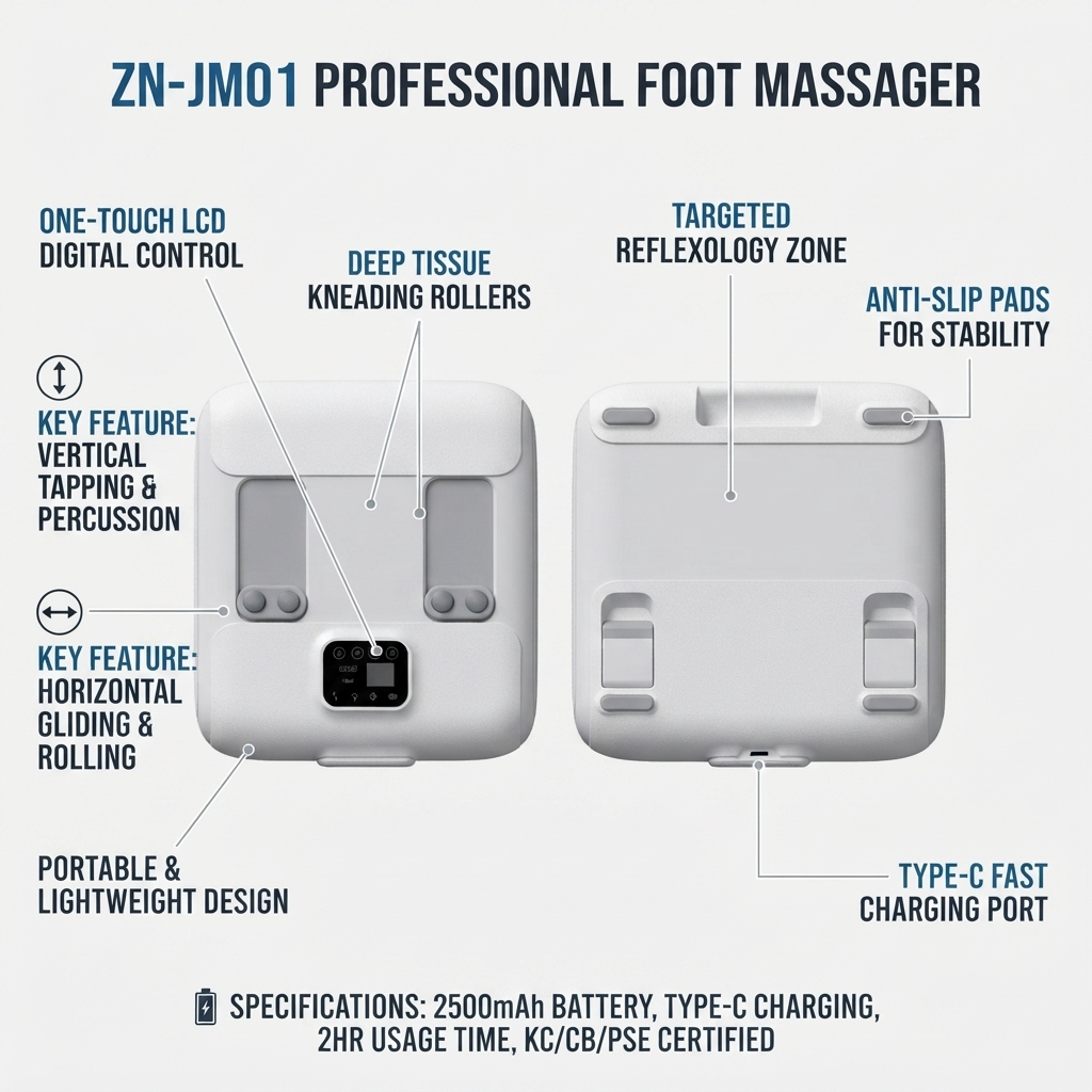 ZN-JM01 Portable Electric Foot Massager with Remote Control & Deep Kneading Therapy