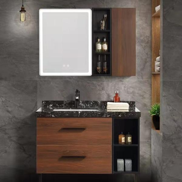 Marble Countertop Mirror Lamp Bathroom Vanity Furniture With Shiny Bath Vanity Cabinets