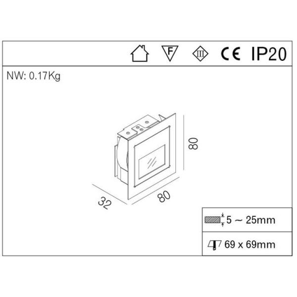 LED Stair Step Wall Light Recessed Mount Indoor Step Light Night Lighting R3B0019