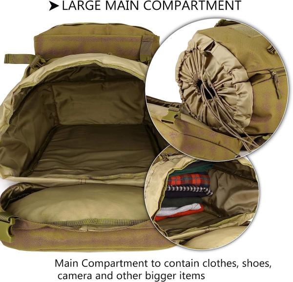 Tactical Military Army Backpack, Tactical Hiking Daypack 70-85L Military MOLLE Assault Backpack Army Traveling Campi