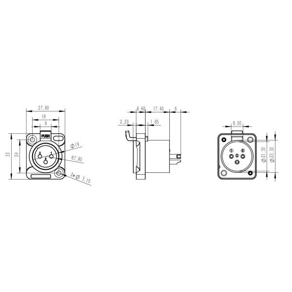 Мини XLR женский разъединитель розетка 3 штифта разъединитель водонепроницаемый наружной