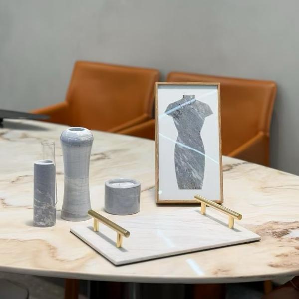 Luxury Marble Carved Cheongsam Blue Palissandro Classico Handcrafted Chinese Vintage Decoration