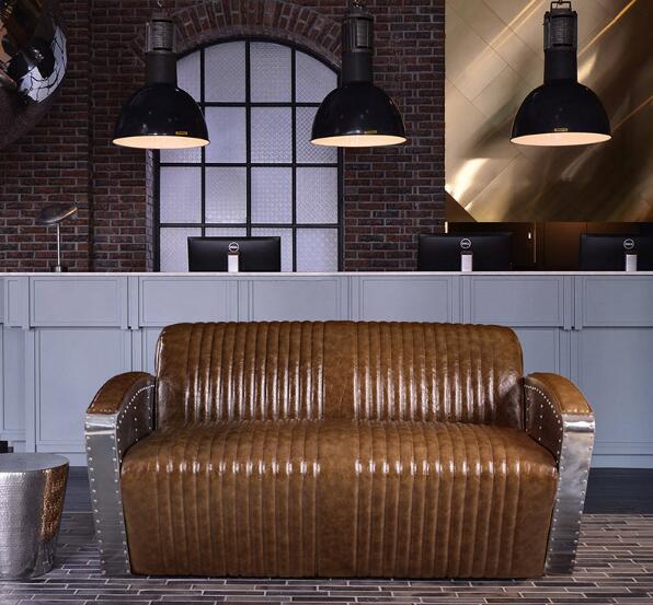 Leather rivet aluminum creative luxury aviator sofa industrial aircraft aluminum lounge chair