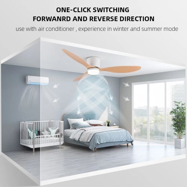 DC motor Large Air Volume Remote Control for Kitchen Bedroom Dining room Modern Ceiling Fan with LED Light (WH-VLL-34)