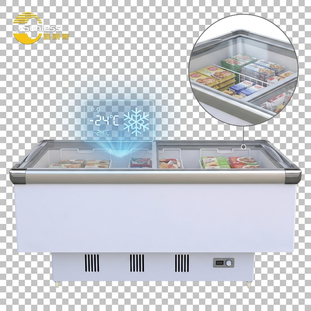 Direct Cooling Commercial Ice Cream Freezer Sliding Door Chest Freezer Island Single Temperature