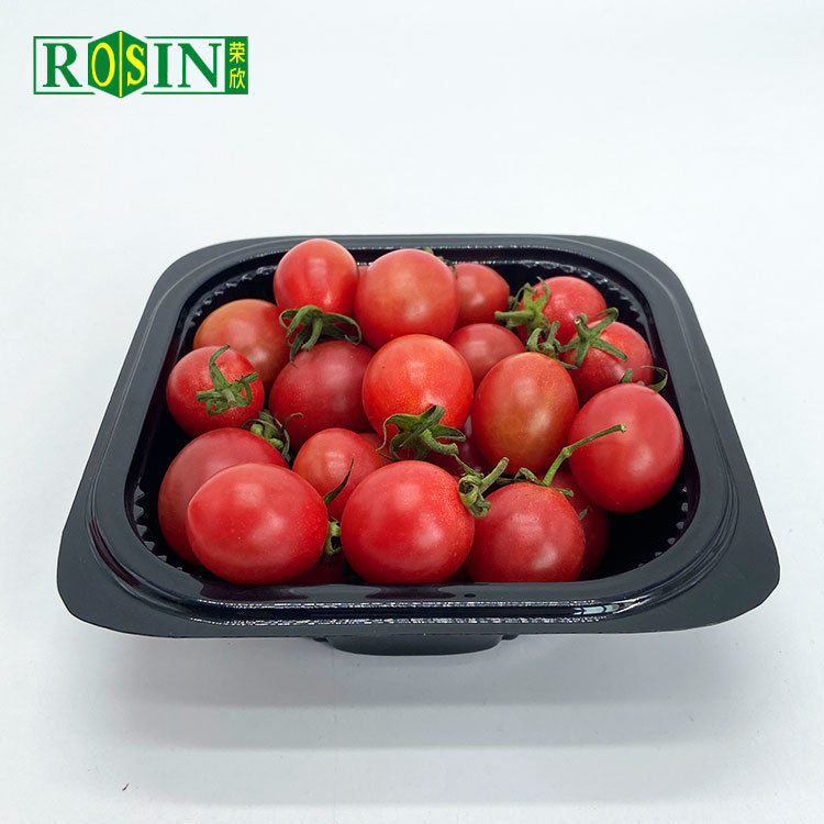 Customized Black Square PP Fresh Fruit Tray / Disposable Plastic Berry & Tomato Packaging Container