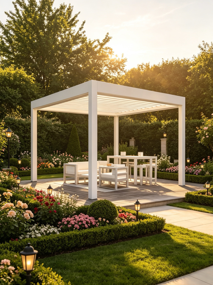 Modern Electric Adjustable-roof Pergola with Custom Size and 304 Stainless Steel Hardware for Backyard Shelter
