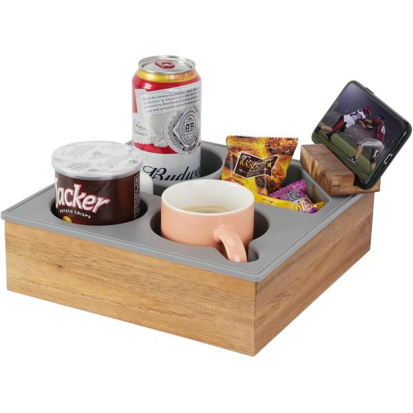 Wooden Couch Caddy Keep Snacks Drinks and Remote Within Reach on Bed Car Seat or Beach