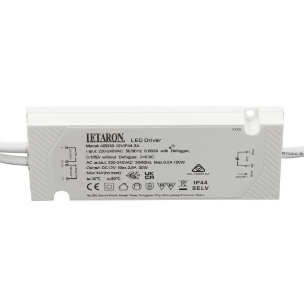 30W 12V 220-240V Super Slim EU LED Driver IP44 with Class II Protection for Mirror Light