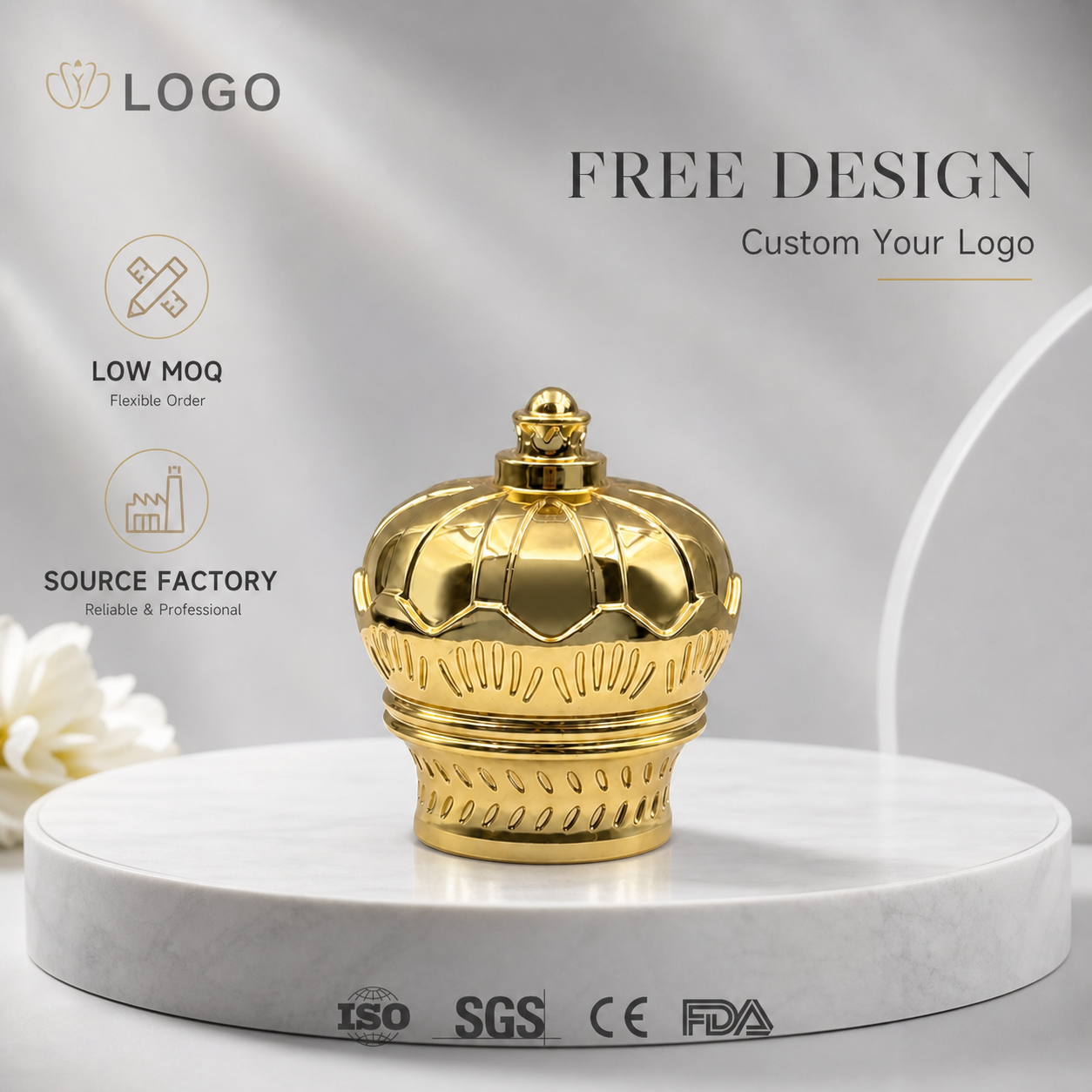 Luxury Palace Dome Crown Zinc Alloy Perfume Cap Gold Electroplated Embossed Zamac Fragrance Bottle Lid Custom Logo OEM ODM Source Factory Wholesale
