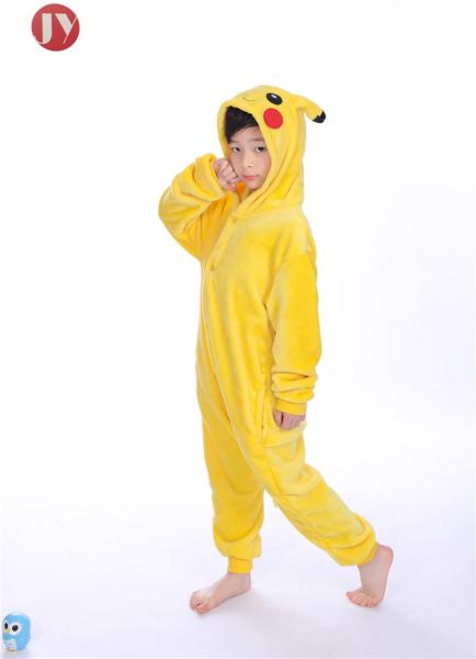 Wholesale Polyester Fluffy Flannel Fleece Kids Pikachu kigurumi Onesie Pajamas