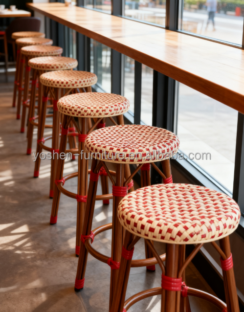 Elegant Vintage Rattan Bar Stools for Kitchen Lsland French Country Cane Back Counter Stools