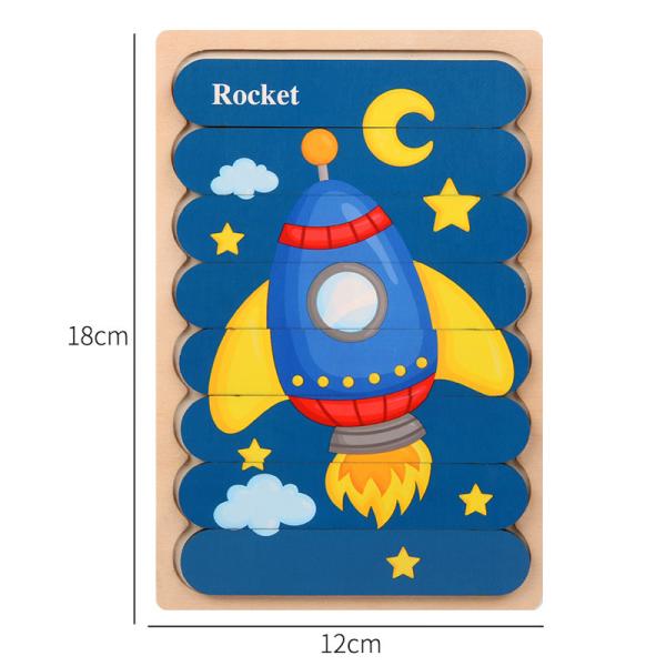 Double Sided Strip 3D Puzzles Baby Toy Wooden Montessori Materials Educational Toys For Children Large Bricks Kids Learn