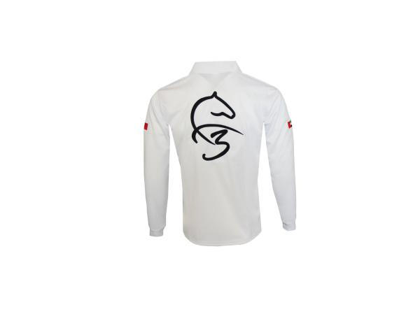 180GSM Lapel Collar Men White Long Sleeve T Shirt With Buttons And Embroidery