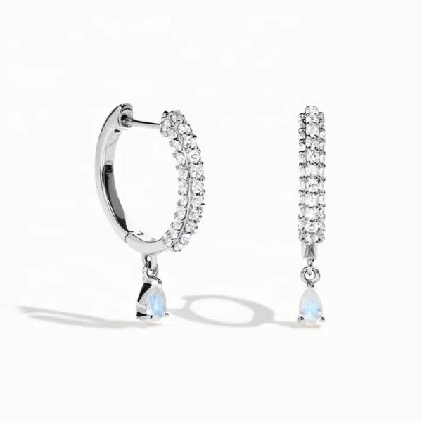 Rose Gold Plated 925 Sterling Silver Rainbow Moonstone Earrings Baguette Cut