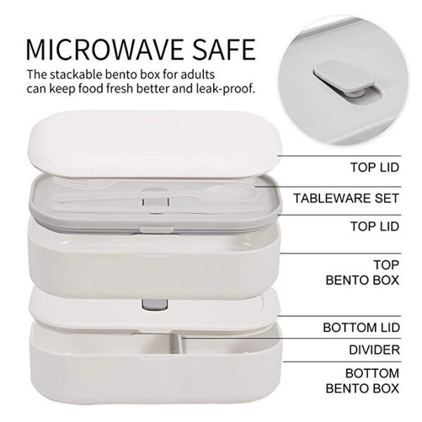 Double Layer Food Container 1200ml with Cutlery and Movable Divider BPA-Free Tiffin Bag