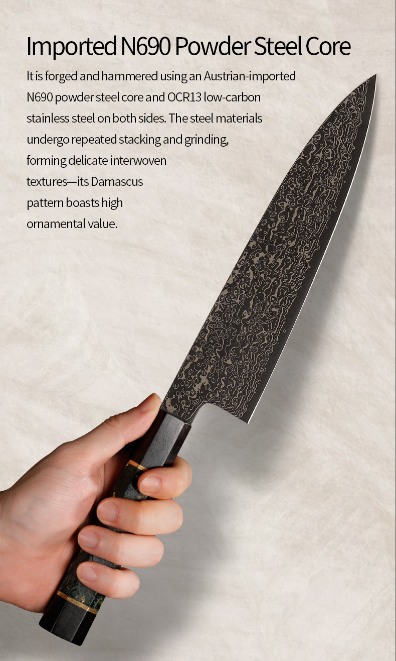 N690 Powder Steel Gyuto Knife Hand‑Forged Japanese Chef’s Knife for Modern Kitchen
