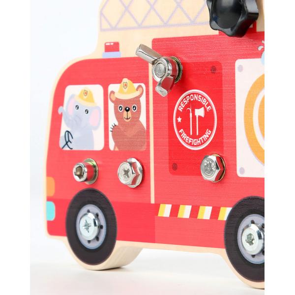 Preschool Wooden Car Busy Board Gear Unlocking Project Fire Truck Kindergarten Puzzle Toy