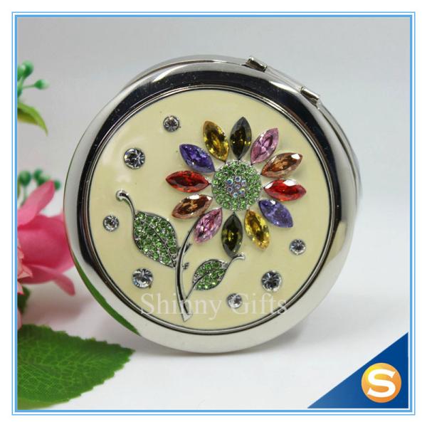 Shinny Gifts Wholesale Colorful Rhinestones Flower Design Small Round Mirror