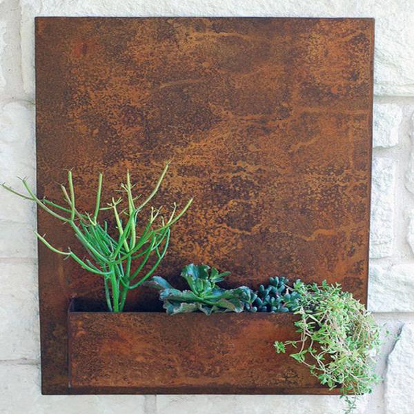 Wall mounted weathering steel decorative small flower pot