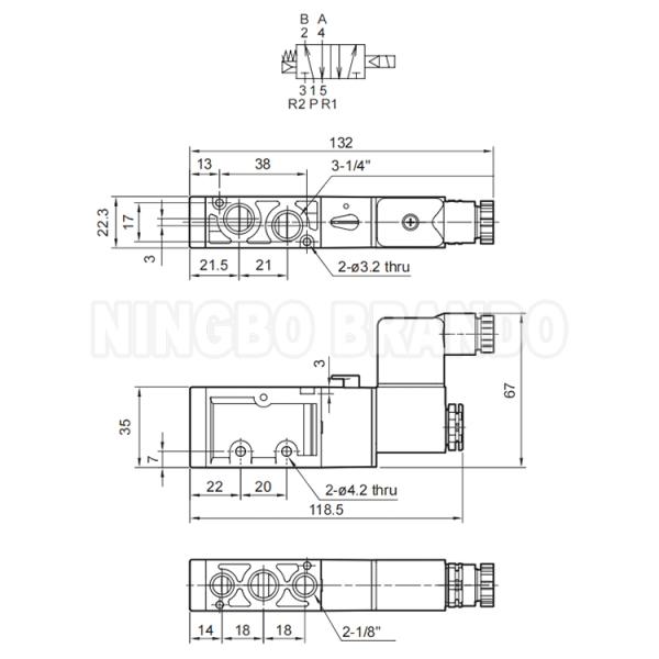 Dimension-LOGO MVSC-220-4E1 5/2 Way Pneumatic Solenoid Valve 12V 24V 110V 220V