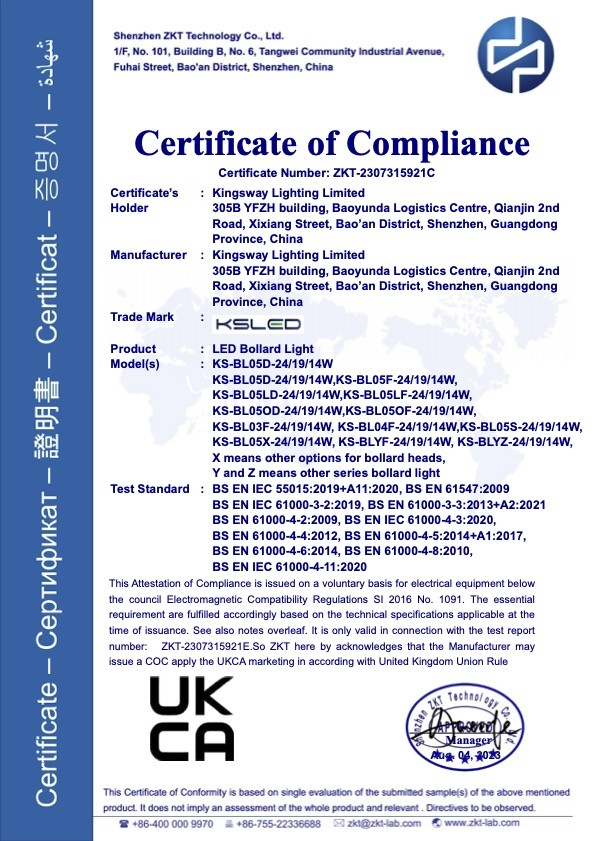 KINGSWAY LIGHTING LIMITED Certifications