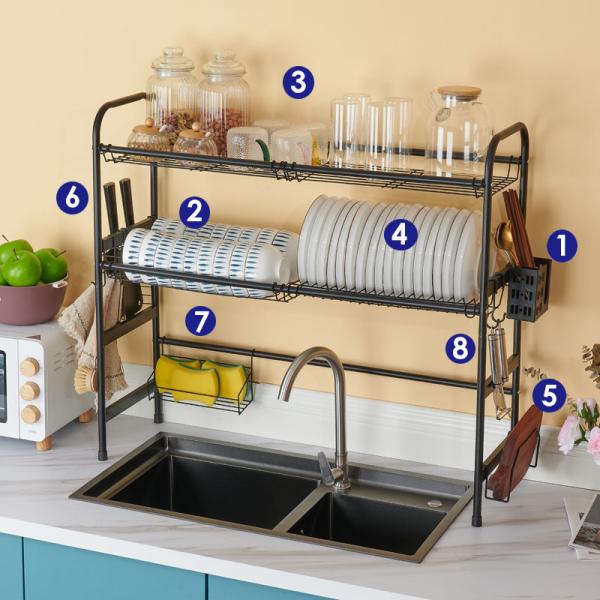 80cm Height Dishes Rack Over Sink , ODM Double Sink Drying Rack 75cm Width