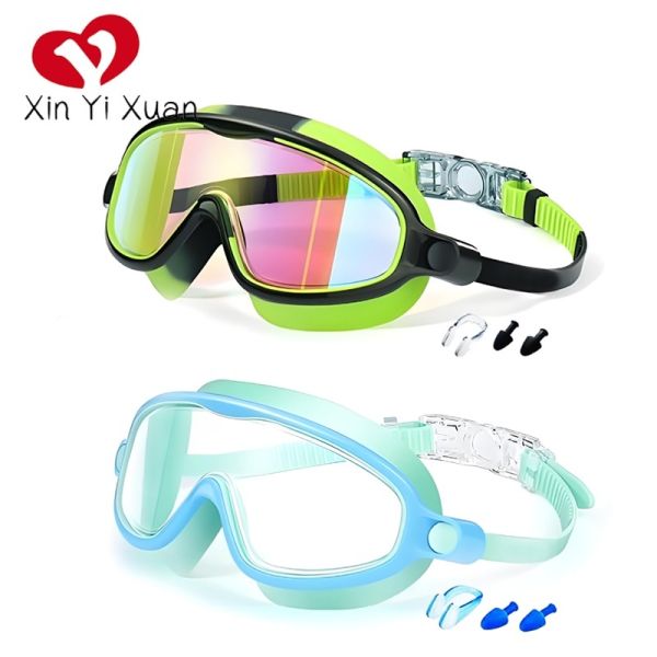 Children's swimming goggles OEM customized large-frame silicone waterproof and anti-fog swimming glasses cross-border, high-definition for both men and women, new model swimming goggles