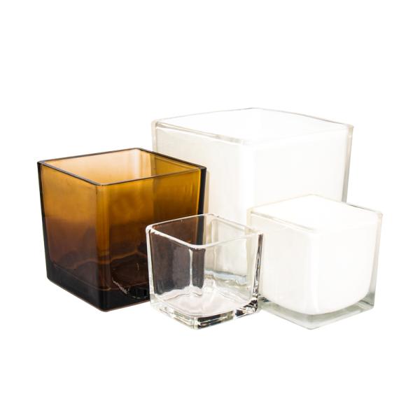 Gradient Empty Square Candle Containers Customized Amber Glass Candle Jars