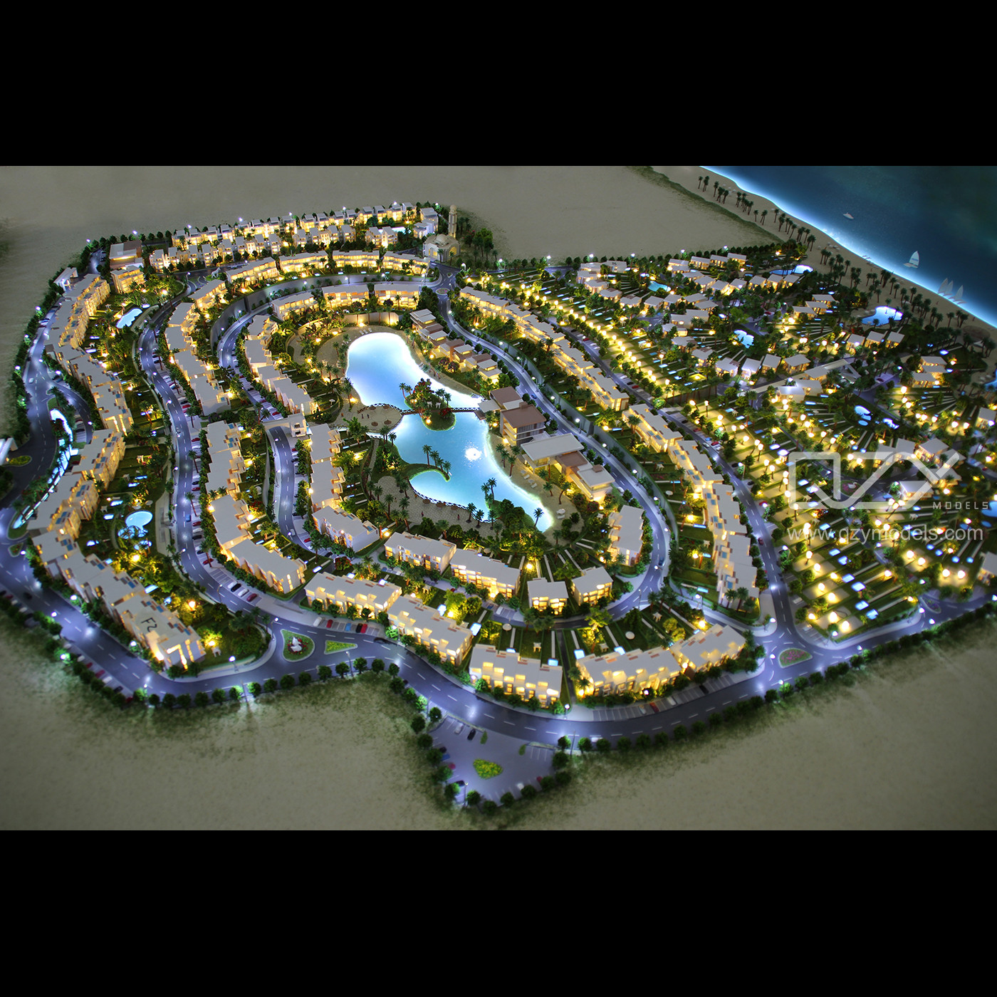 1:500 Scale Miniature Architecture Model of Egypt's White Bay with Full Lighting and Handmade Craftsmanship