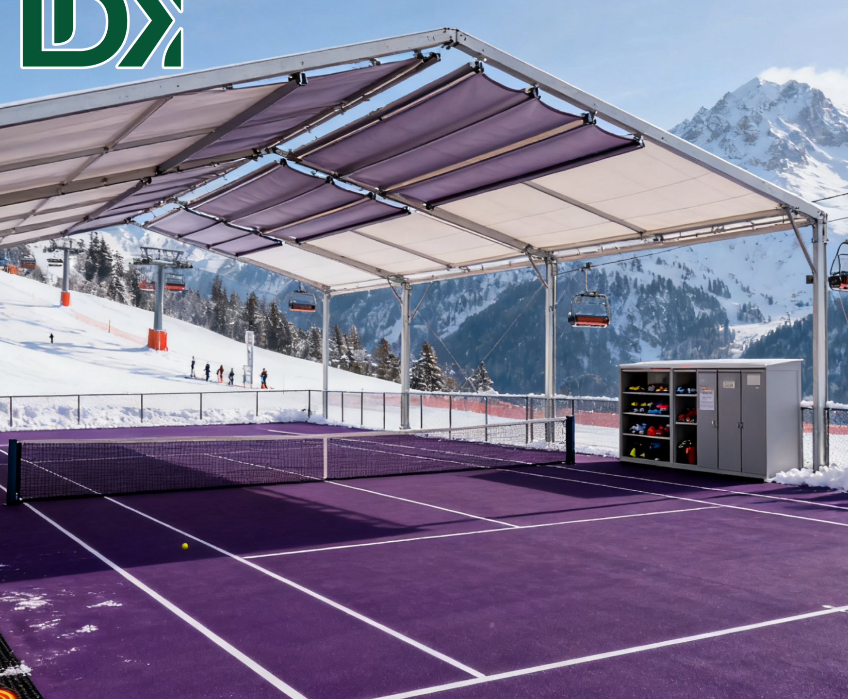 Carpa para pista de pádel verde, conforme a CE EN, a prueba de tormentas para eventos en interiores y exteriores