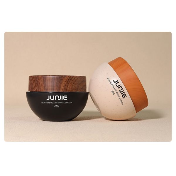 200g Plastic PP Coffee Skin Care Cream Body Scrub Jar Wooden Double-wall Sphere Jars Cream Container