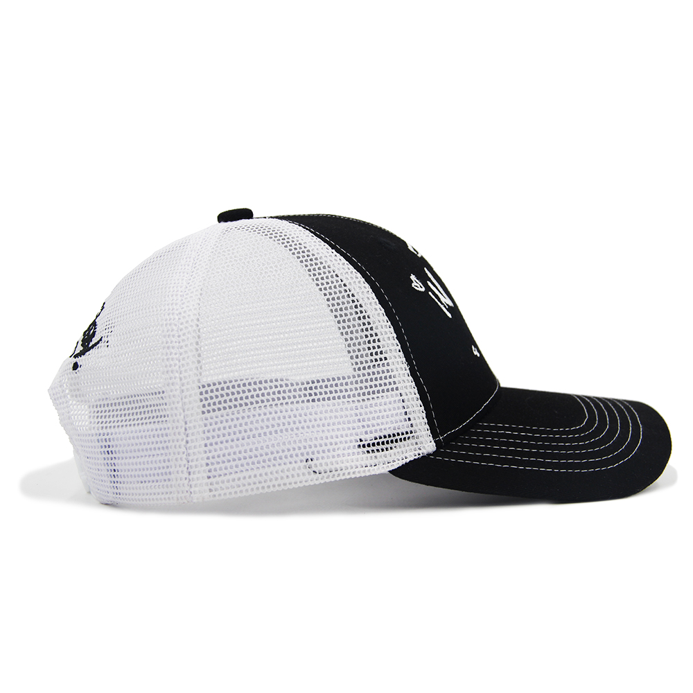 Cotton Mesh Embroidery Trucker Hats Structured 6 Panel Snap Back Breathable Plain