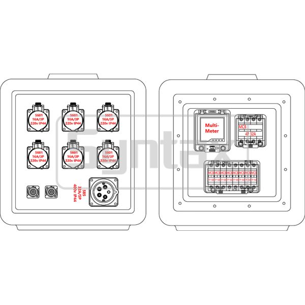 Syntax MD1 Three Phase 5P 32AMP HDPE Portable Distribution Box IP67 Waterproof for Temporary Power
