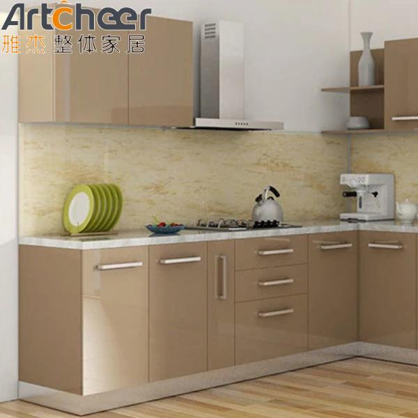 Modern L Shape Kitchen Cabinets in White Gloss Lacquer Finish with Solid Wood Doors