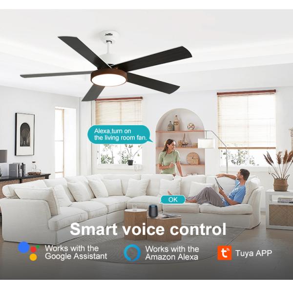 Ventilador de teto LED de controle inteligente com lâmina de MDF de 52 polegadas e potência de motor de 35/60W