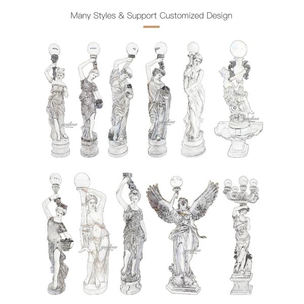 Outdoor Garden Decoration Marble Woman Statue Lamp