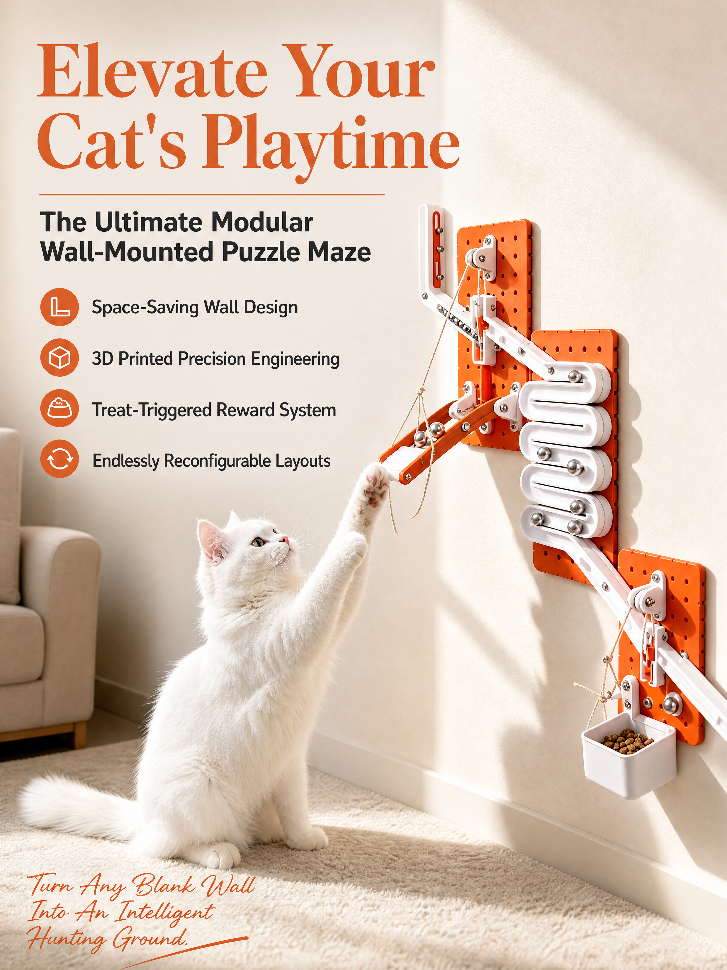 Marble Maze Cat Treat Puzzle Wall Mount Enrichment Toy 3d Printed Cat Accessories