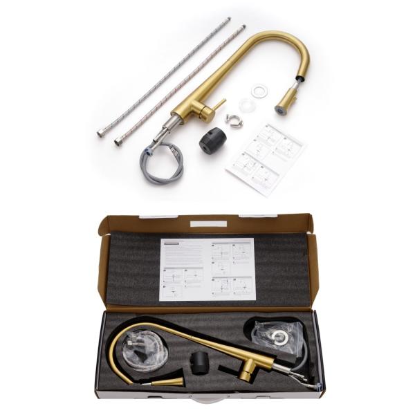 4 Hole Single Handle White Stainless Steel Pull Out Tap Kitchen Faucet  Mixer