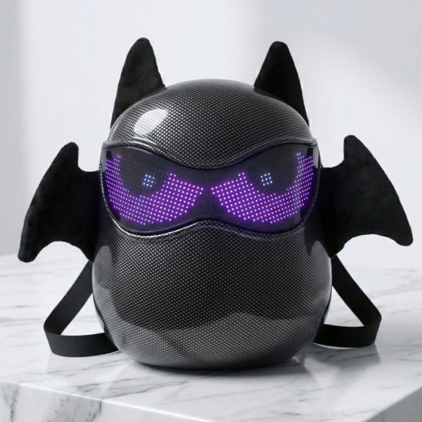 Programmable LED Display Bat Backpack, Carbon Fiber Hard Shell, Customizable Expression, Bluetooth App Control for Tech Lovers